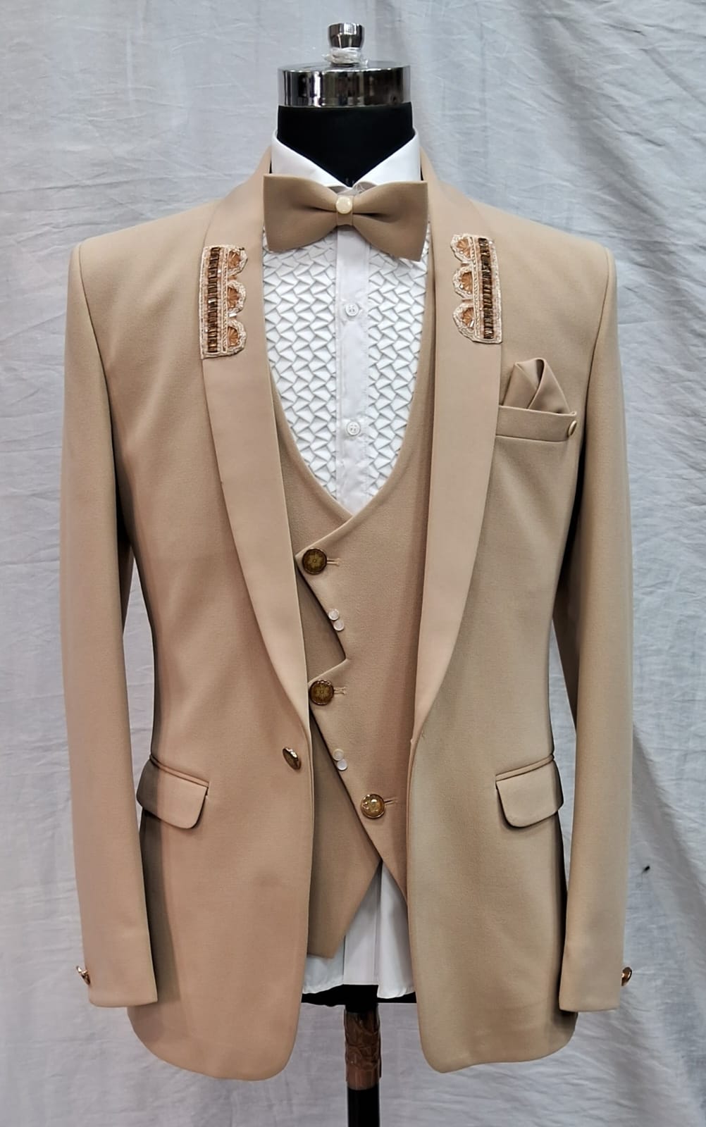 Beige Designer Tuxedo Suit